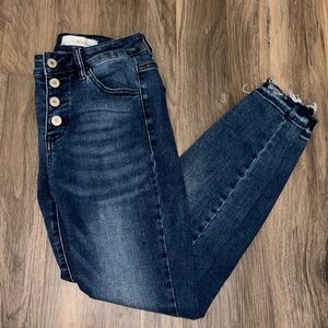 Triple Button Rise Skinny Jeans